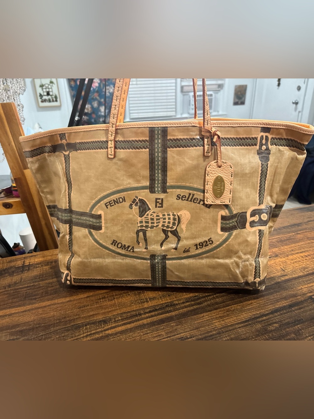 Fendi Beige and Brown Roma Horse Tote Bag